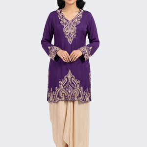Purple Chinon Dhoti Suit Set with Cutdana, Sequins, Pearl and Dabka Embroidery 2