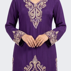 Purple Chinon Dhoti Suit Set with Cutdana, Sequins, Pearl and Dabka Embroidery 3