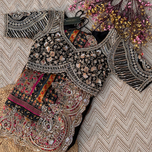 Black Banarasi Silk Saree Embellished With Cutdana, Sequins, Moti & Stone work