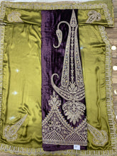 Load image into Gallery viewer, Purple Velvet Unstitched Suit with Zari and thread Embroidery
