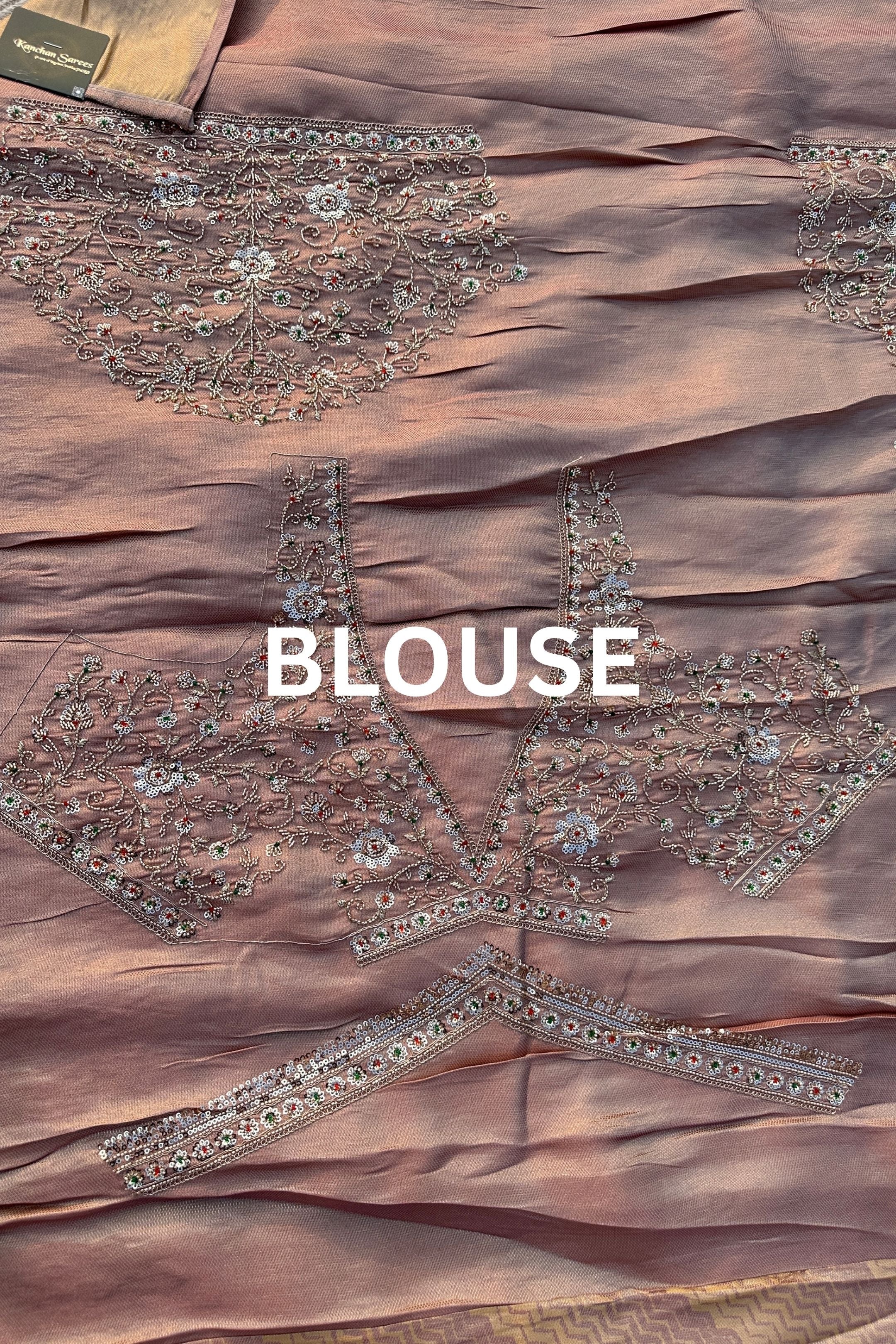 Mauve Brocade Unstitched Saree Embellished With Zari, Sequins & Cutdana Work