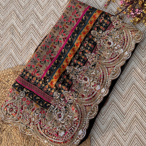 Black Banarasi Silk Saree Embellished With Cutdana, Sequins, Moti & Stone work