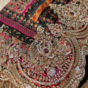 Black Banarasi Silk Saree Embellished With Cutdana, Sequins, Moti & Stone work