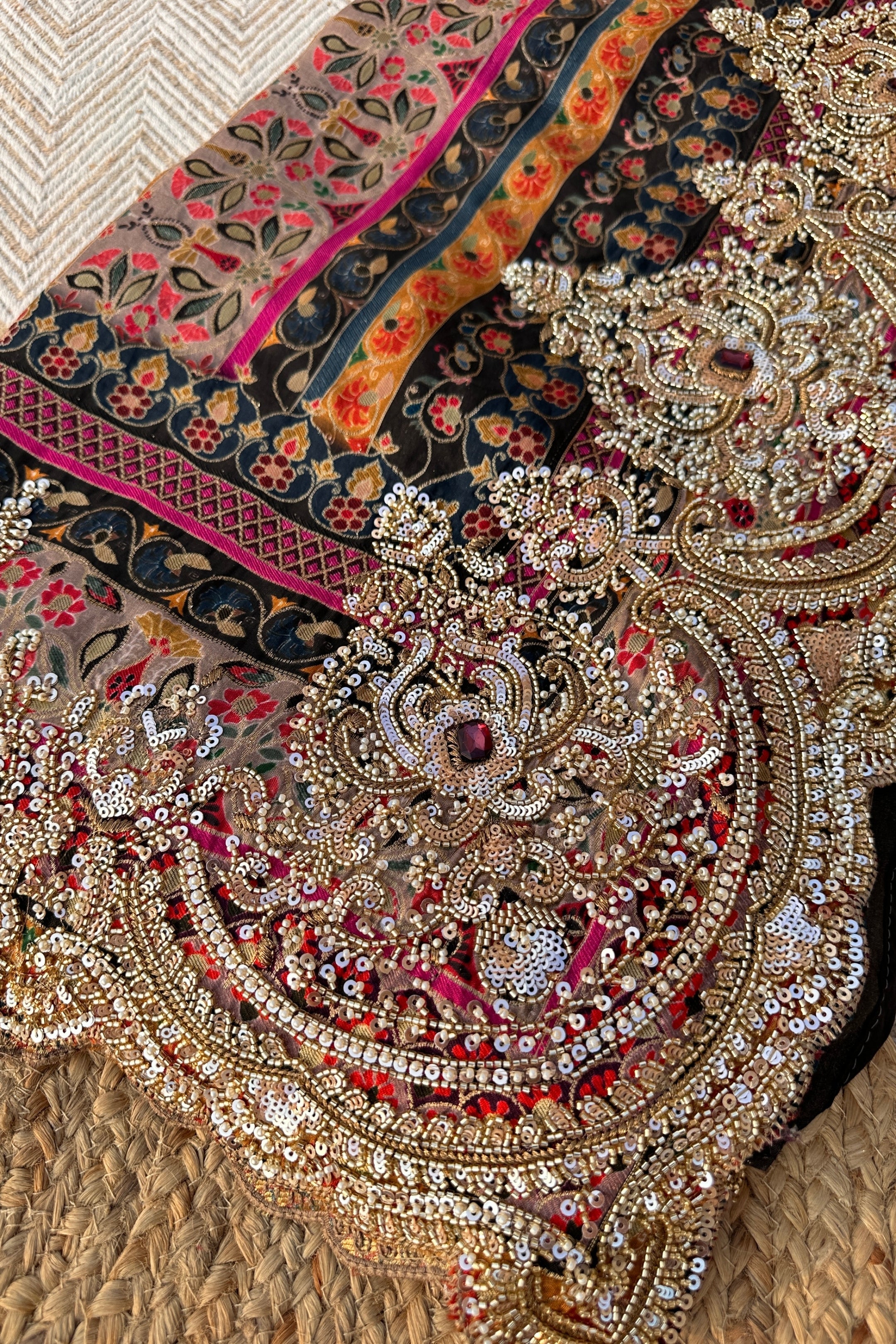Black Banarasi Silk Saree Embellished With Cutdana, Sequins, Moti & Stone work