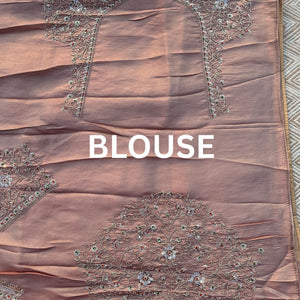 Mauve Brocade Unstitched Saree Embellished With Zari, Sequins & Cutdana Work
