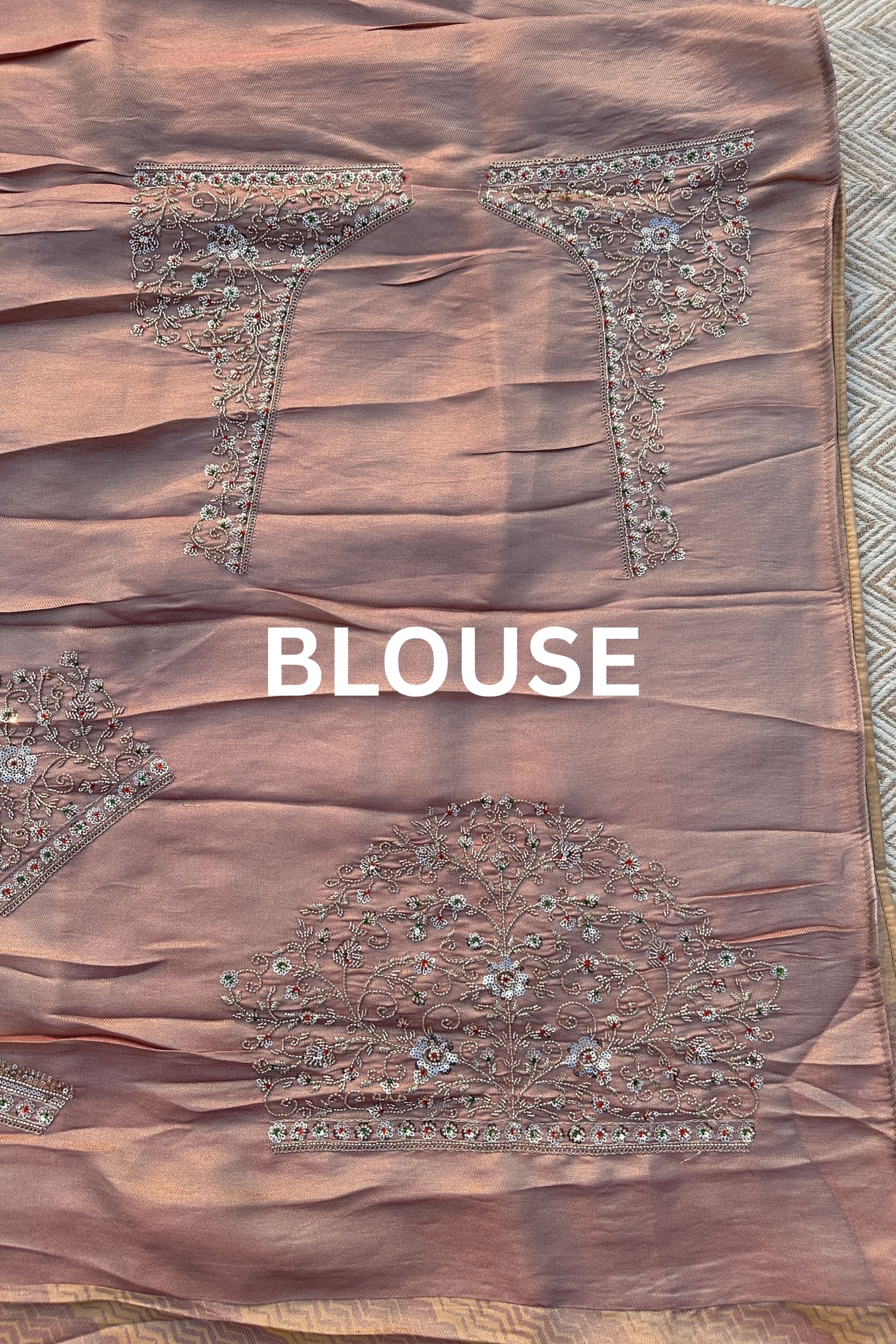 Mauve Brocade Unstitched Saree Embellished With Zari, Sequins & Cutdana Work