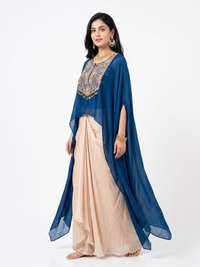 Blue Chinon Indo Western with Cutdana and Sequins Embroidery