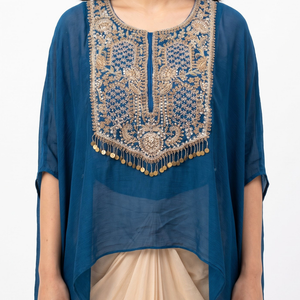 Blue Chinon Indo Western with Cutdana and Sequins Embroidery 2