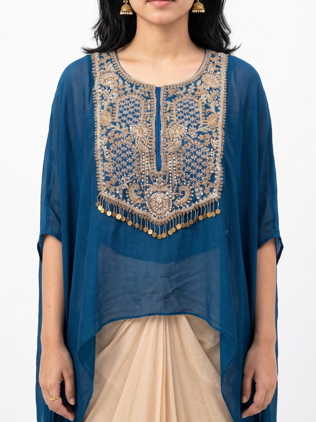 Blue Chinon Indo Western with Cutdana and Sequins Embroidery 2