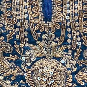 Blue Chinon Indo Western with Cutdana and Sequins Embroidery 3
