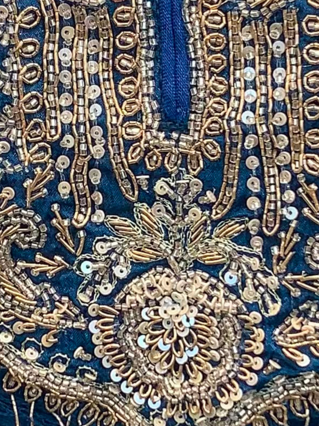 Blue Chinon Indo Western with Cutdana and Sequins Embroidery 3