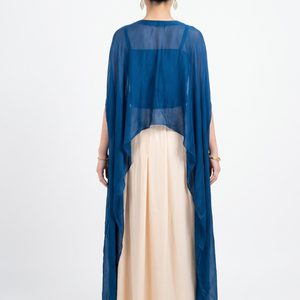 Blue Chinon Indo Western with Cutdana and Sequins Embroidery 5