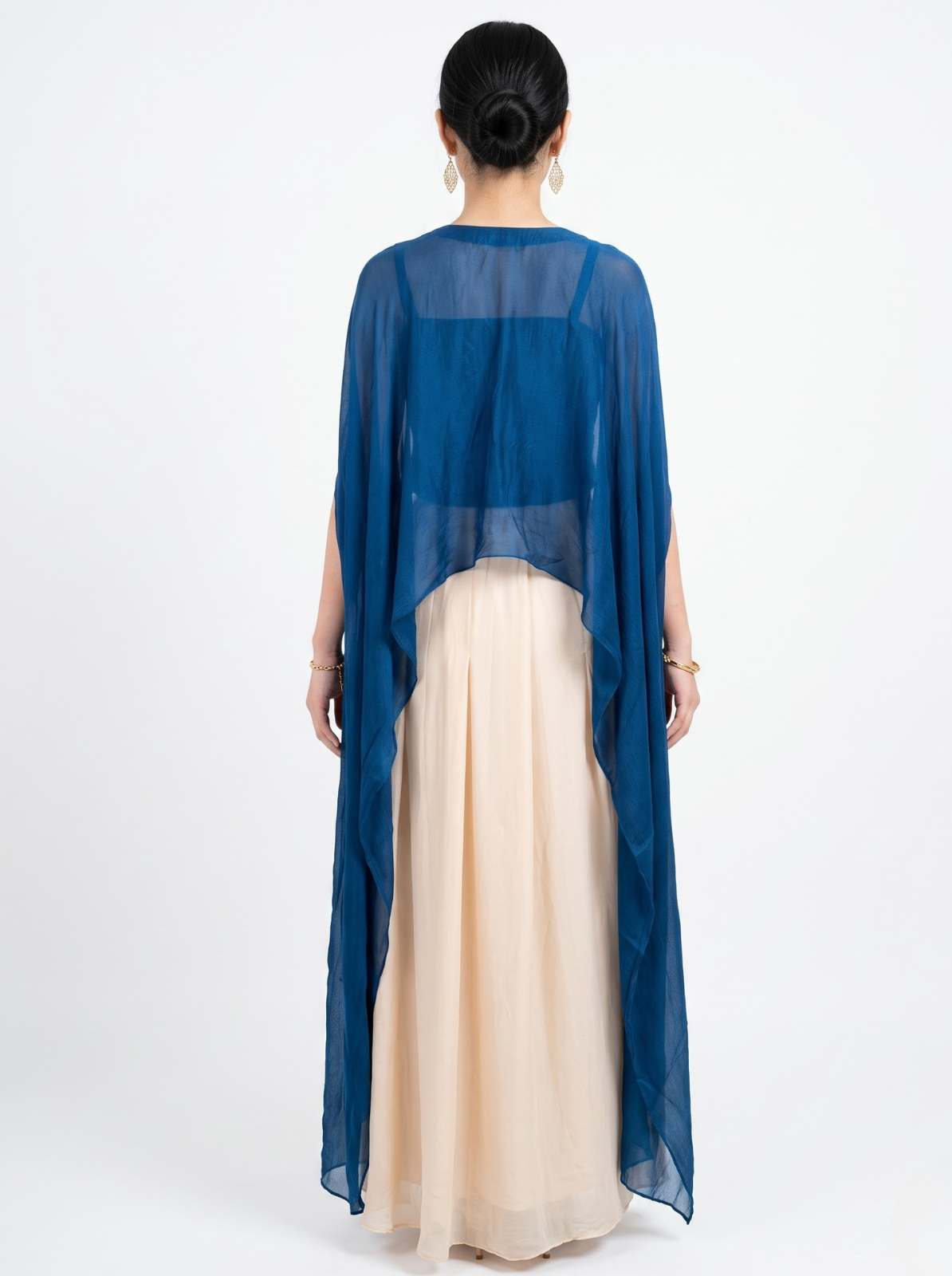 Blue Chinon Indo Western with Cutdana and Sequins Embroidery 5