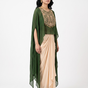 Olive Chinon Indo Western with Cutdana and Sequins Embroidery 1