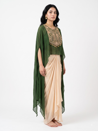 Olive Chinon Indo Western with Cutdana and Sequins Embroidery