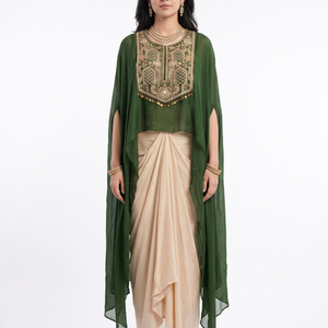 Olive Chinon Indo Western with Cutdana and Sequins Embroidery 2