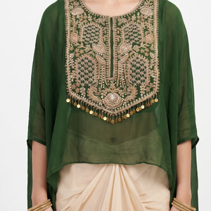 Olive Chinon Indo Western with Cutdana and Sequins Embroidery 3
