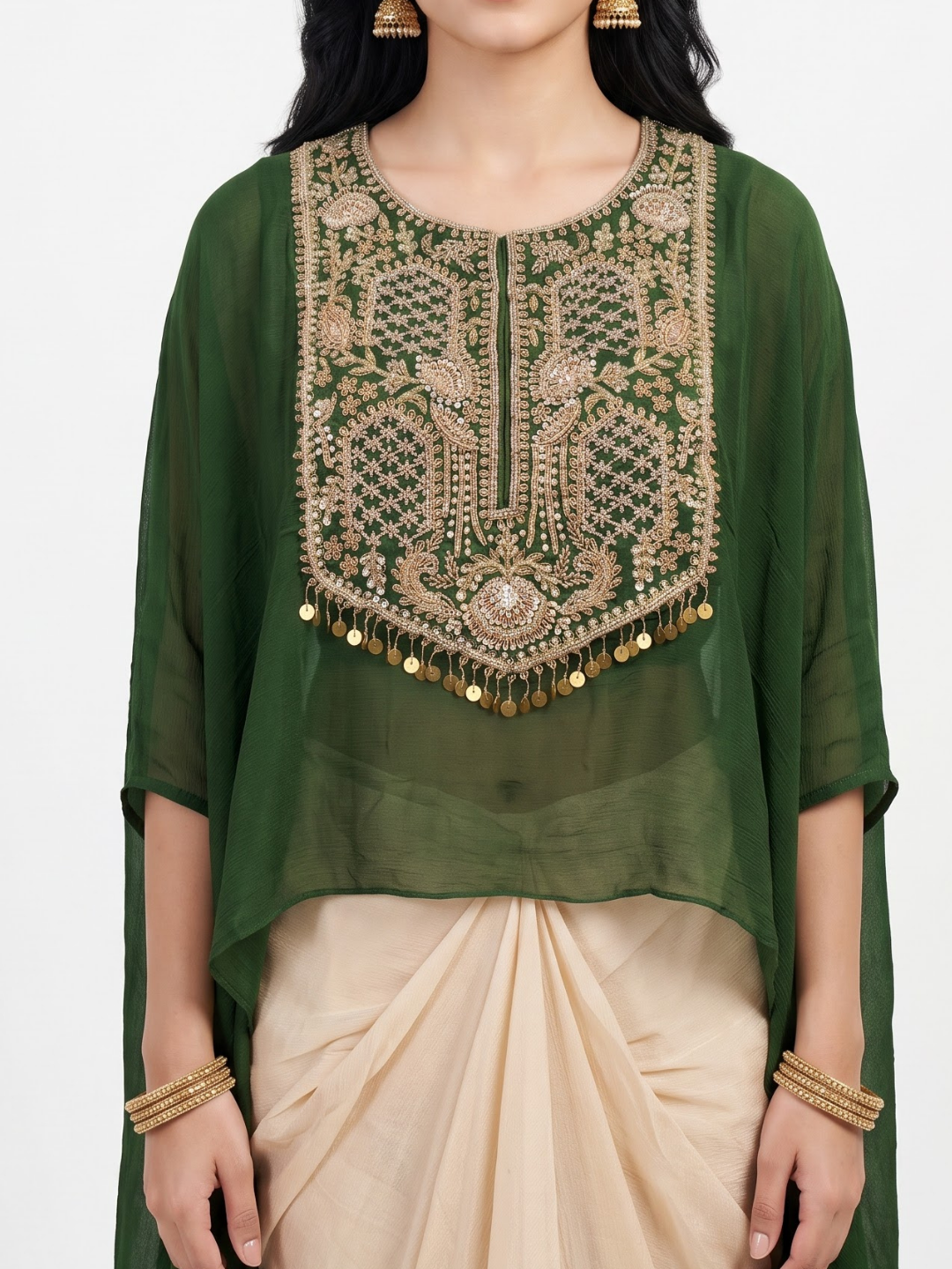 Olive Chinon Indo Western with Cutdana and Sequins Embroidery 3