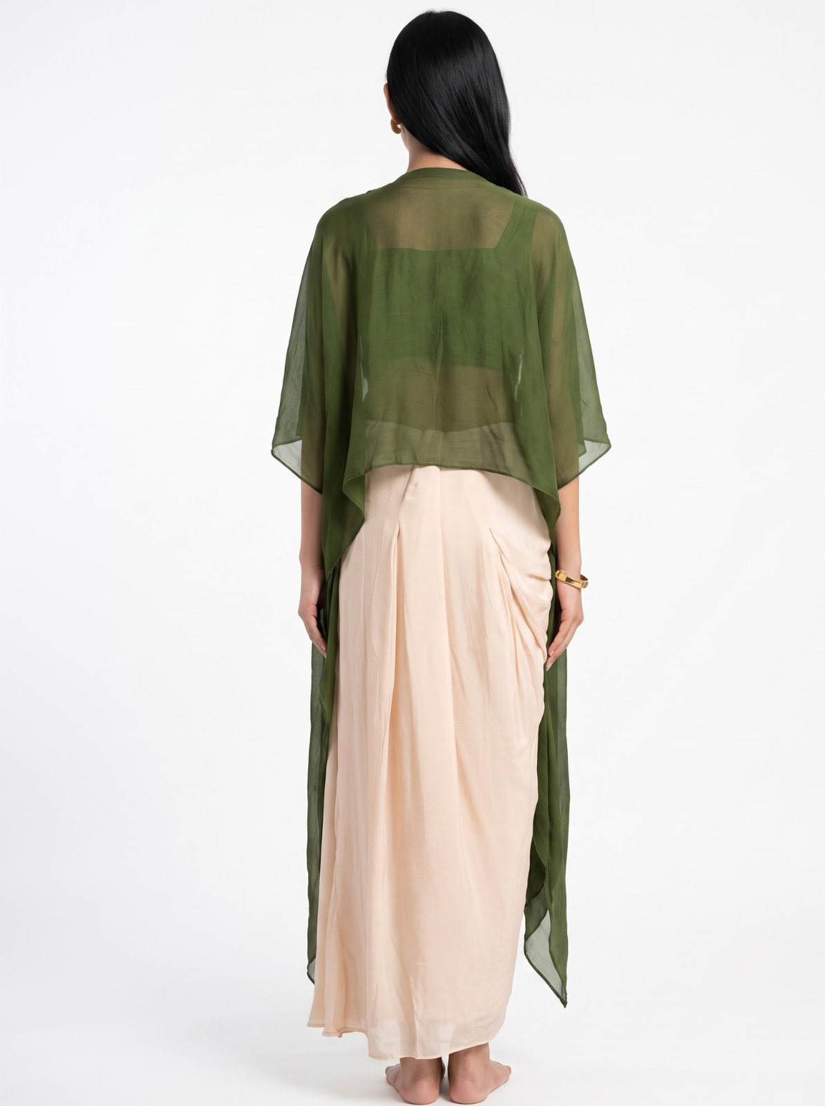 Olive Chinon Indo Western with Cutdana and Sequins Embroidery 5