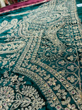 Load image into Gallery viewer, Bottle Green Velvet Unstitched Suit with Zari and thread Embroidery
