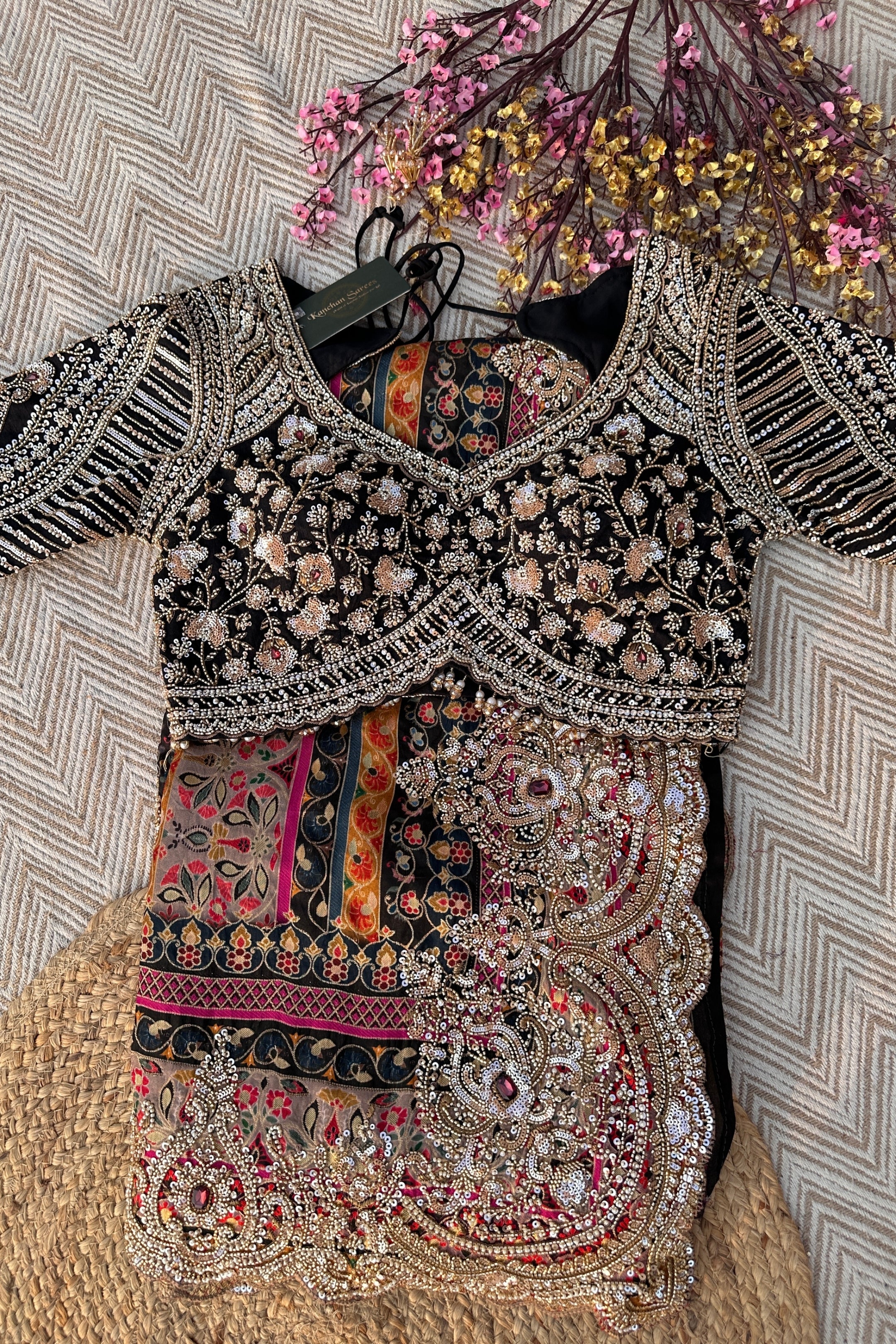 Black Banarasi Silk Saree Embellished With Cutdana, Sequins, Moti & Stone work