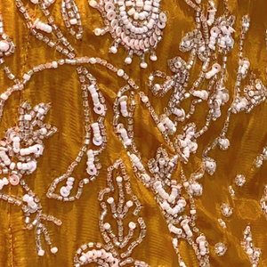 Mustard Chinon Indo Western with Cutdana and Pearl Embroidery 5
