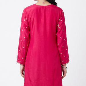 Rani Chinon Shirt, Palazzo And Dupatta with Cutdana Embroidery 2