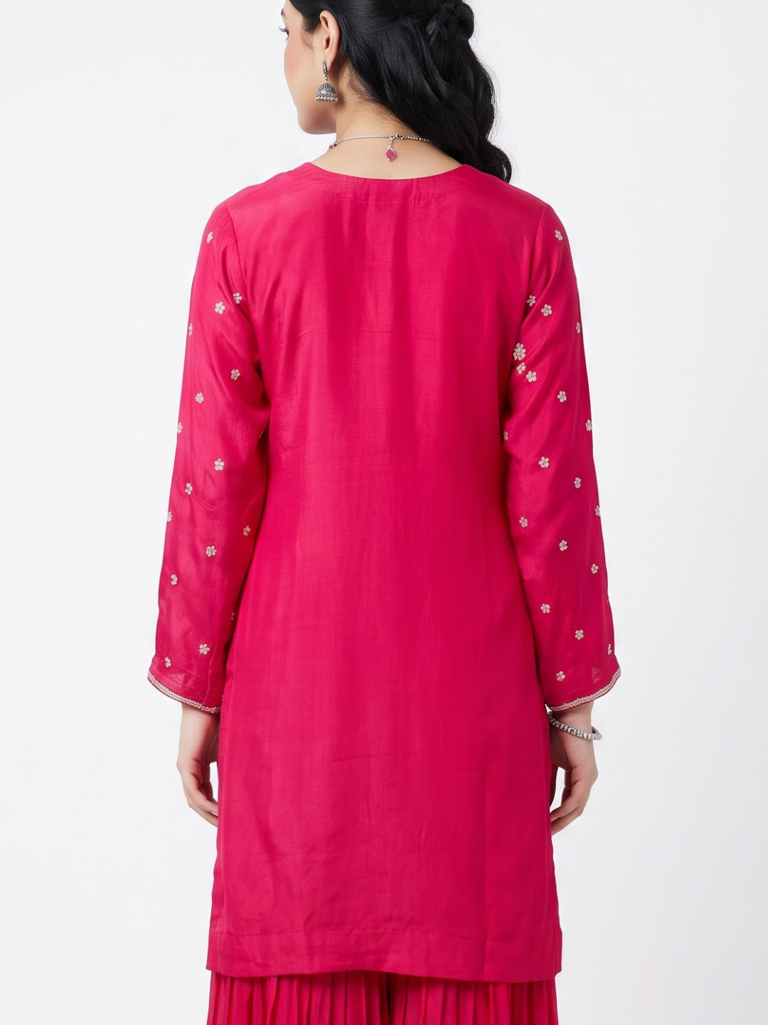Rani Chinon Shirt, Palazzo And Dupatta with Cutdana Embroidery 2