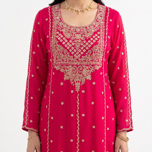Rani Chinon Shirt, Palazzo And Dupatta with Cutdana Embroidery 3