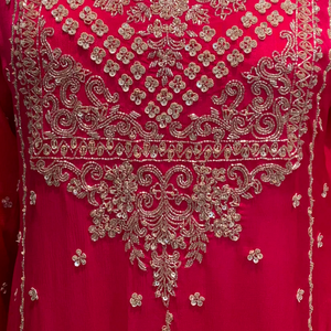 Rani Chinon Shirt, Palazzo And Dupatta with Cutdana Embroidery 5