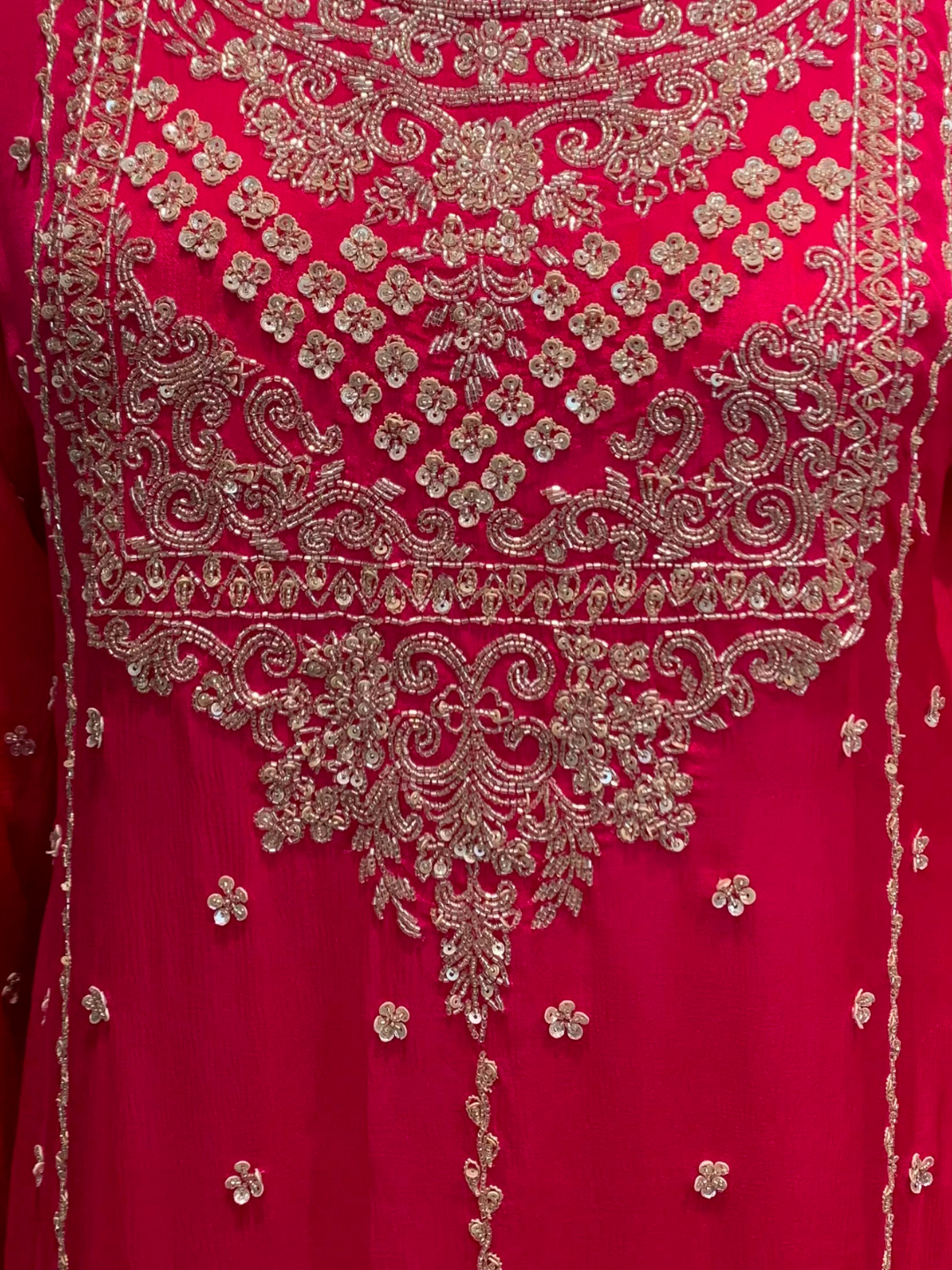 Rani Chinon Shirt, Palazzo And Dupatta with Cutdana Embroidery 5