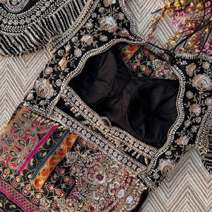 Black Banarasi Silk Saree Embellished With Cutdana, Sequins, Moti & Stone work
