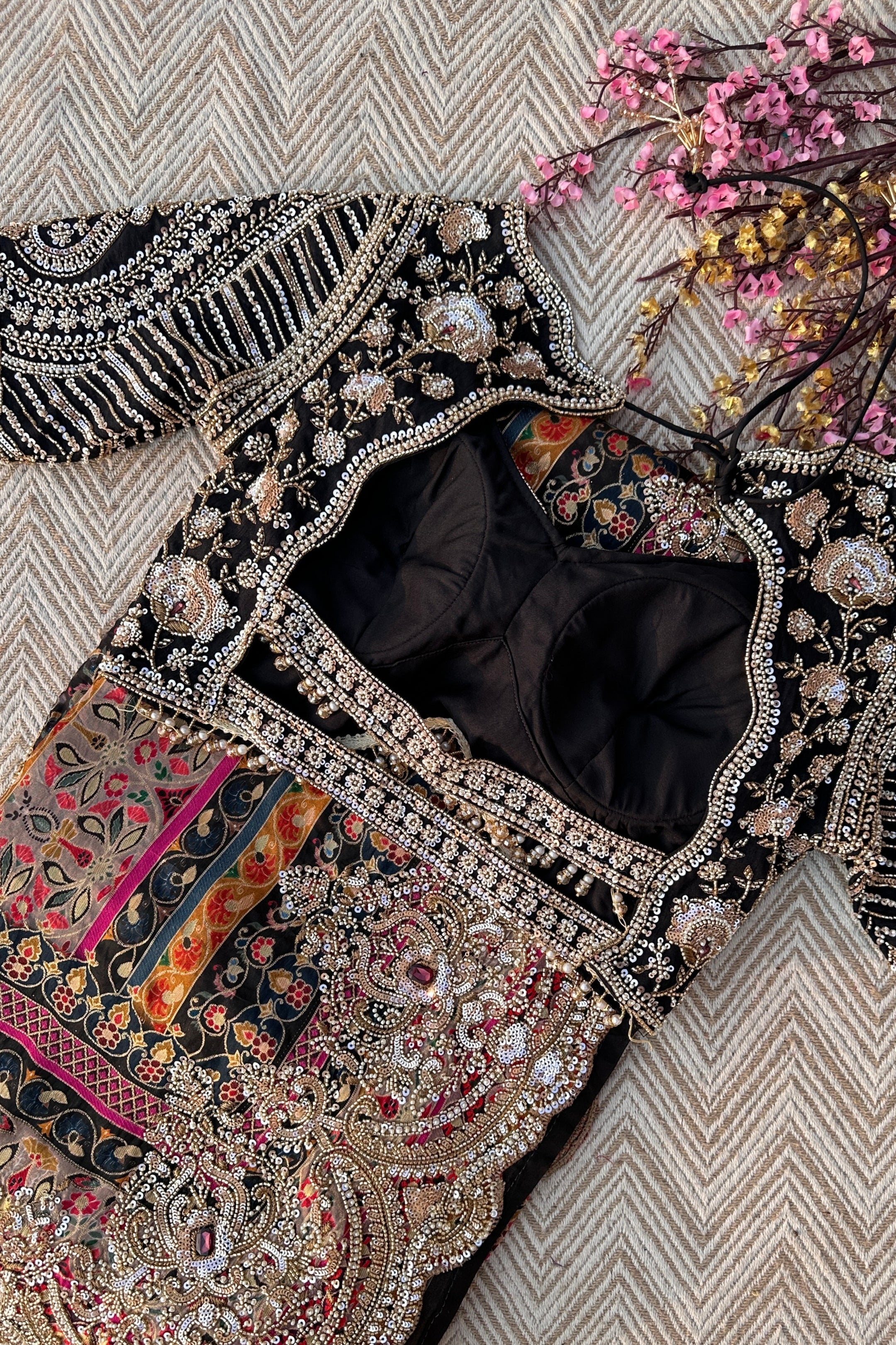 Black Banarasi Silk Saree Embellished With Cutdana, Sequins, Moti & Stone work