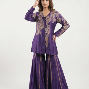 Silk Indo Western with Cutdana, Sequins, Pearl and Dabka Embroidery 1