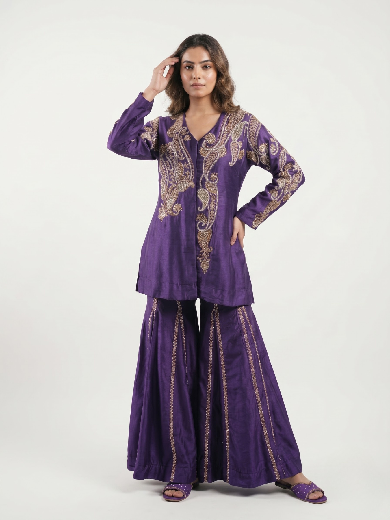 Silk Indo Western with Cutdana, Sequins, Pearl and Dabka Embroidery 1