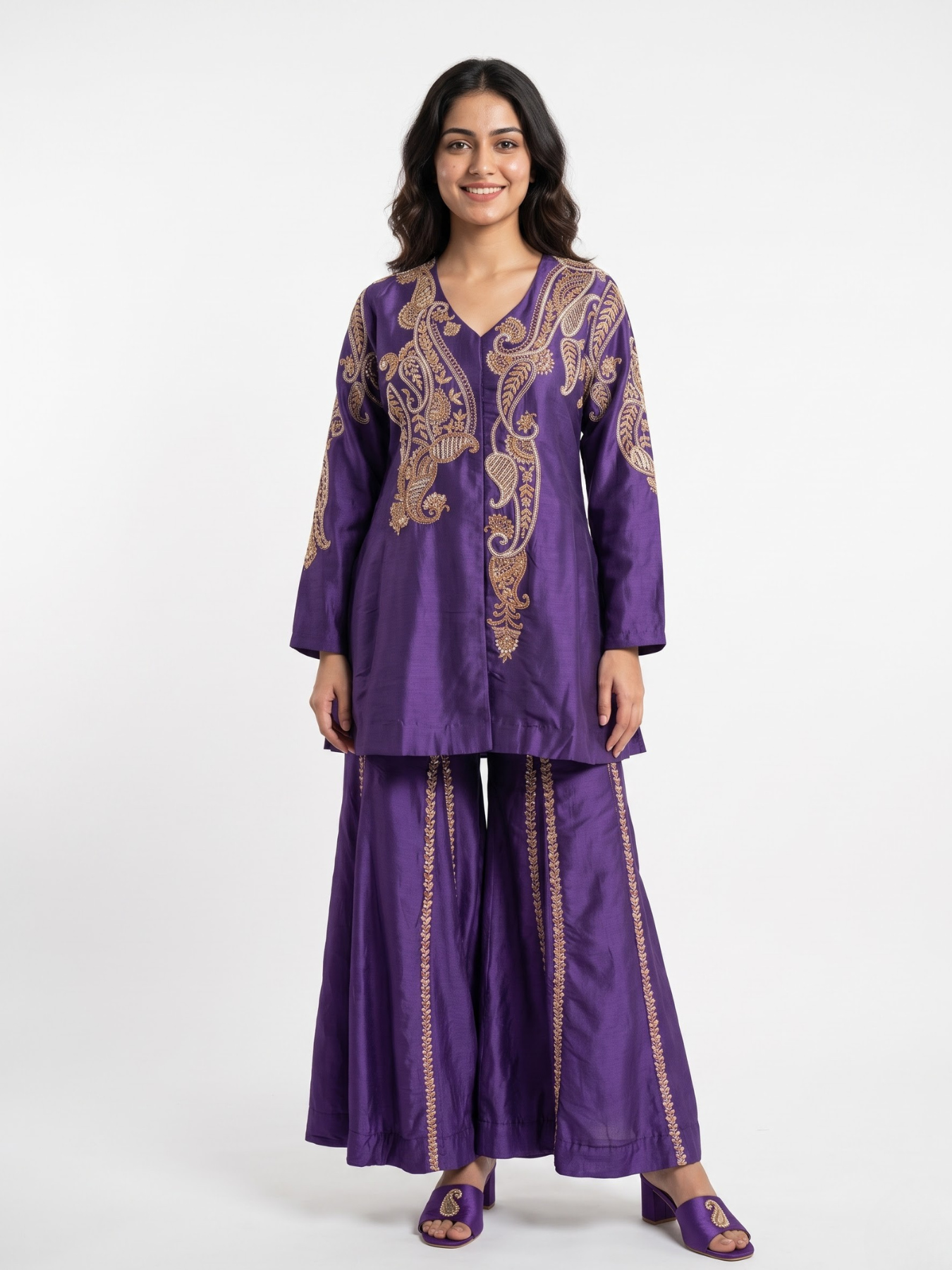 Silk Indo Western with Cutdana, Sequins, Pearl and Dabka Embroidery 2