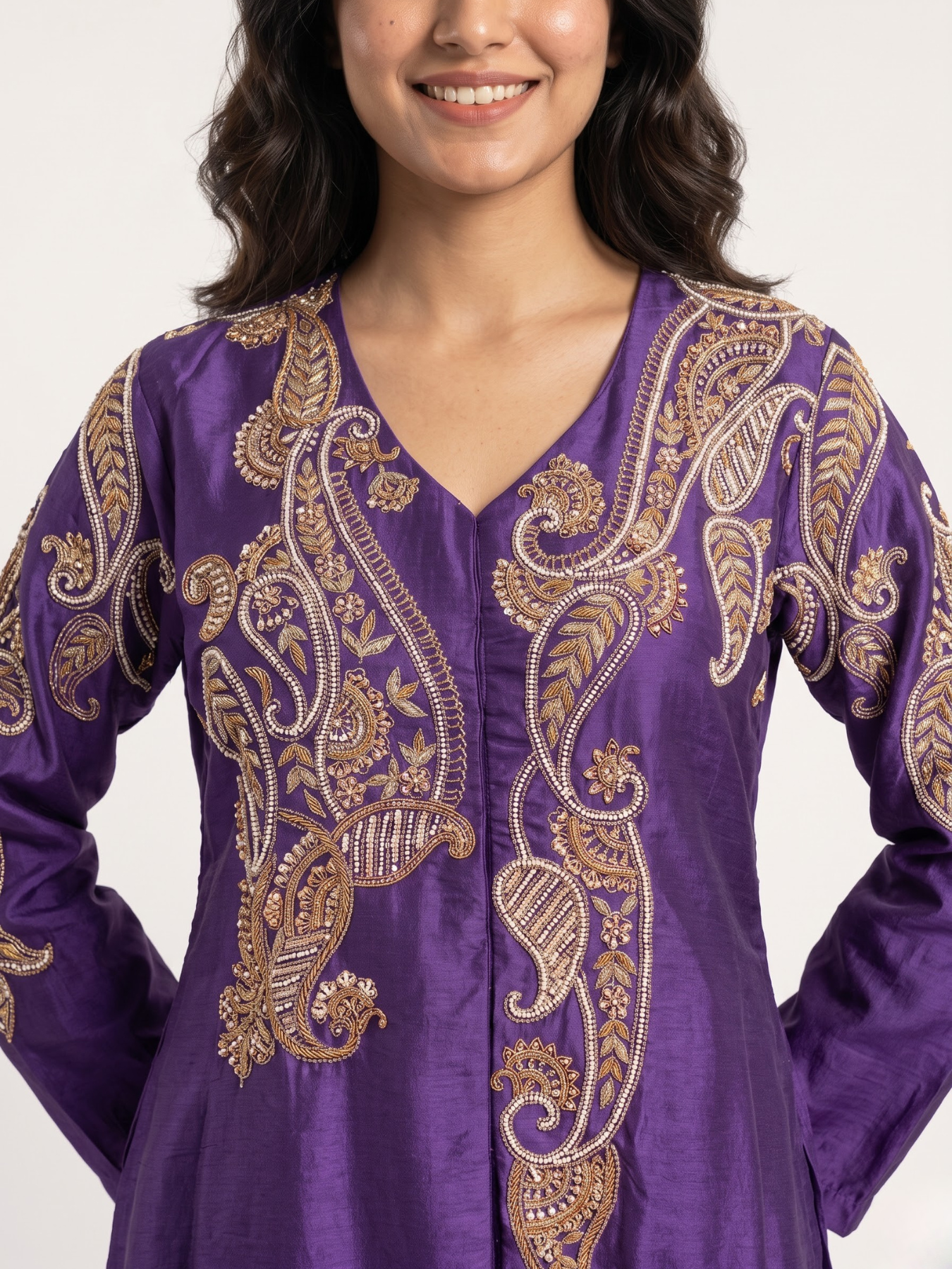 Silk Indo Western with Cutdana, Sequins, Pearl and Dabka Embroidery 3