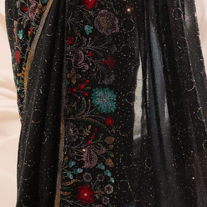 Black Satin Organza Saree with Swarovski Work