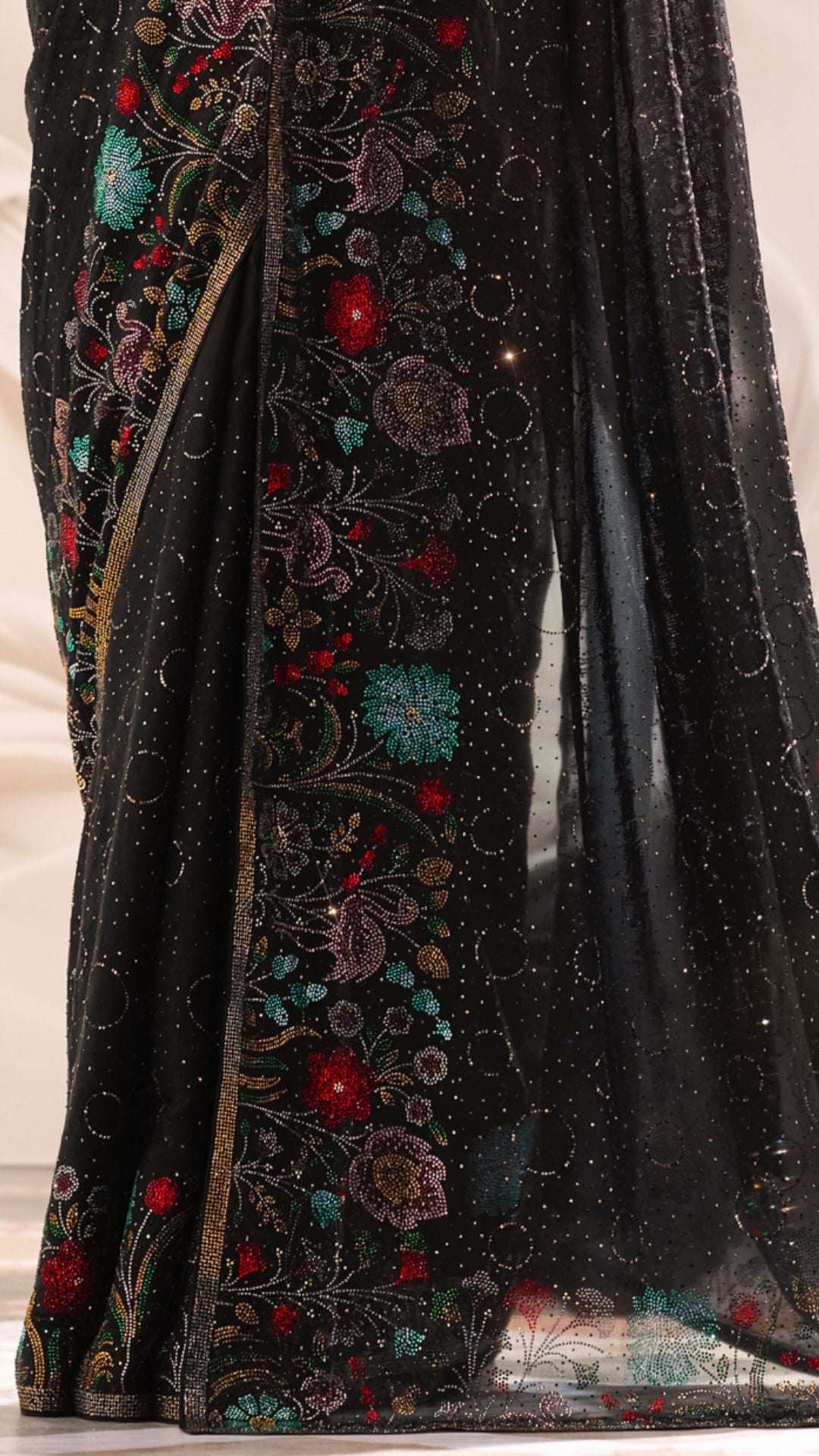 Black Satin Organza Saree with Swarovski Work