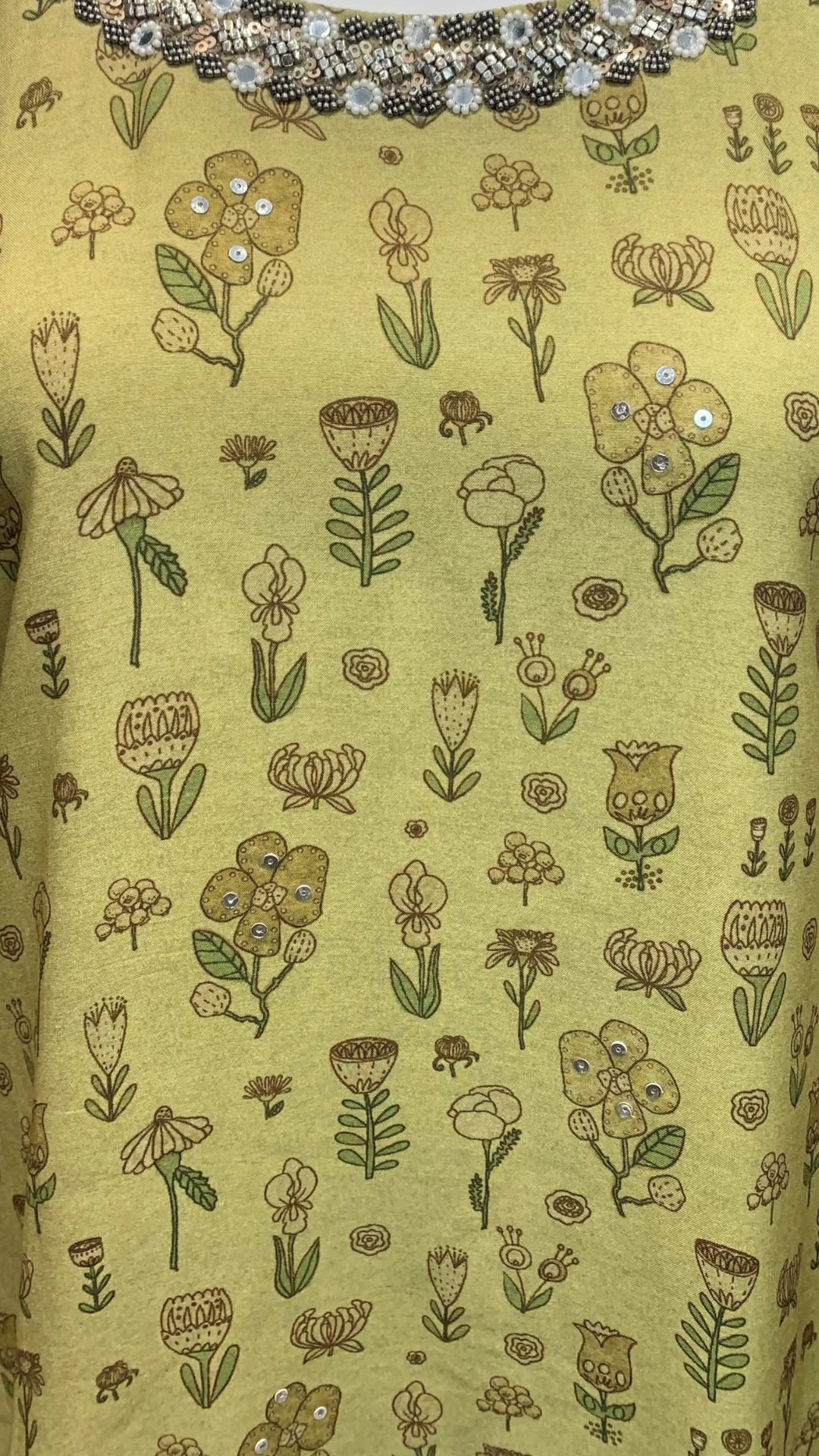 Lemon Yellow Muslin Coord Set with Sequins, Mirror, Bead & Digital Print Detailing