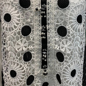 White Muslin Suit with Stone & Lace Detailing