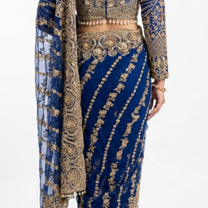 Midnight Blue Net Saree with Cutdana, Moti & Sequins Work