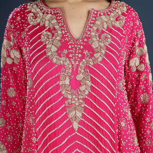 Pink Chinon Indo Western with Cutdana, Sequins and Pearl Embroidery