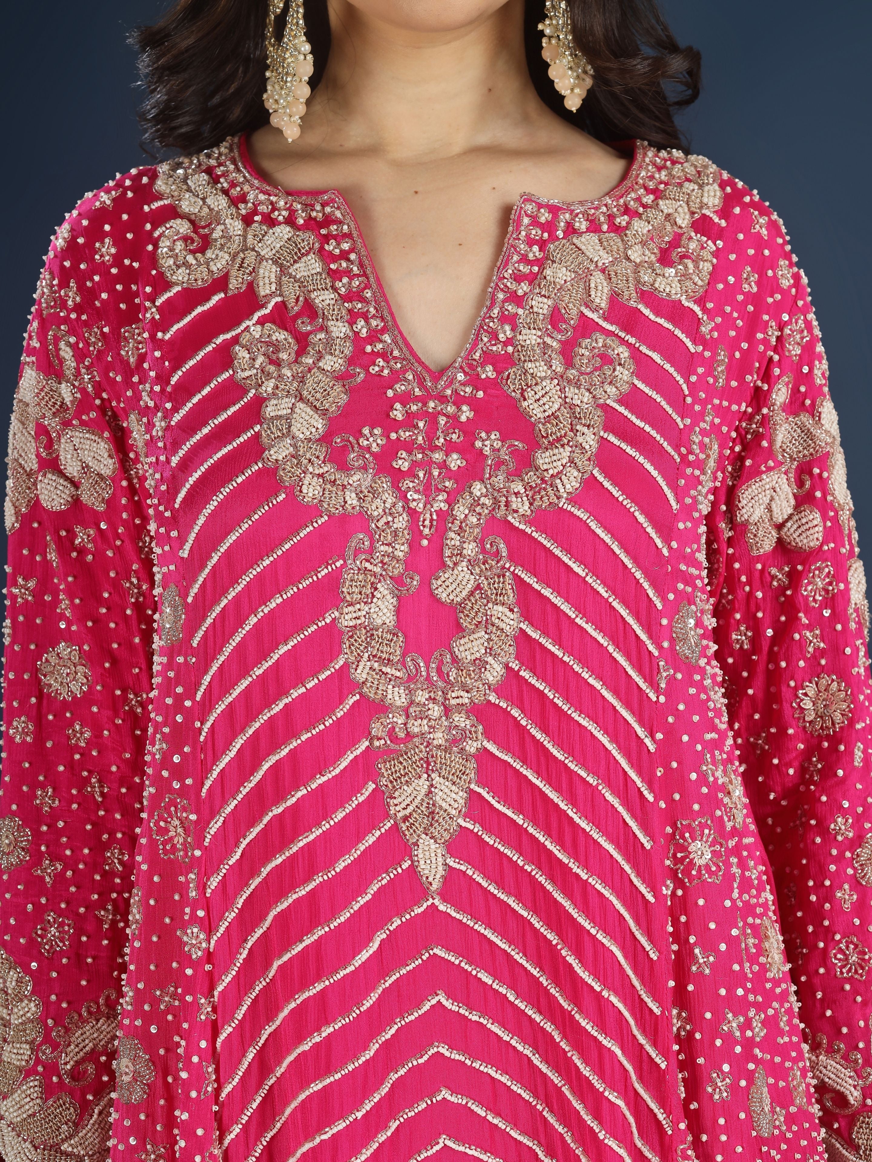 Pink Chinon Indo Western with Cutdana, Sequins and Pearl Embroidery