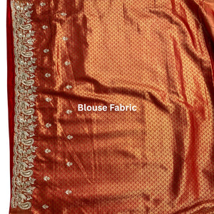 Rust Tissue Banarasi Unstitched Saree with Sequins & Cut Dana Work
