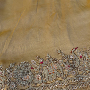 Golden Tissue Saree Embellished With Moti, Zari, Sequins & Cut Dana Work