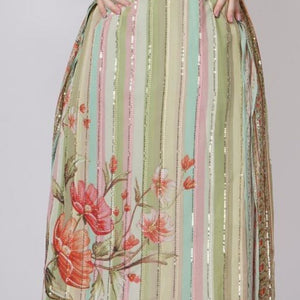 Multicolor Green Georgette Kaaftan with Mirror and Sequins Work