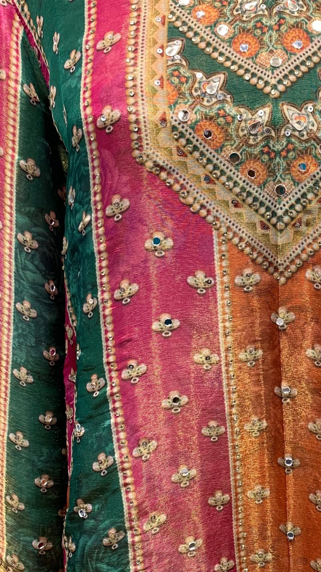Rani Pink Tissue Indowestern with Sequins, Gota Patti, Stone & Moti Latkan Detailing
