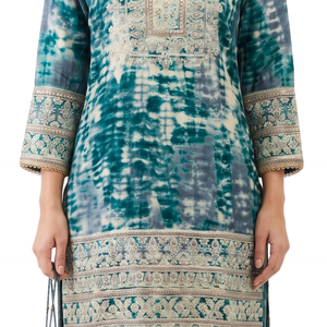 Green Muslin Zari and Thread Sequins
