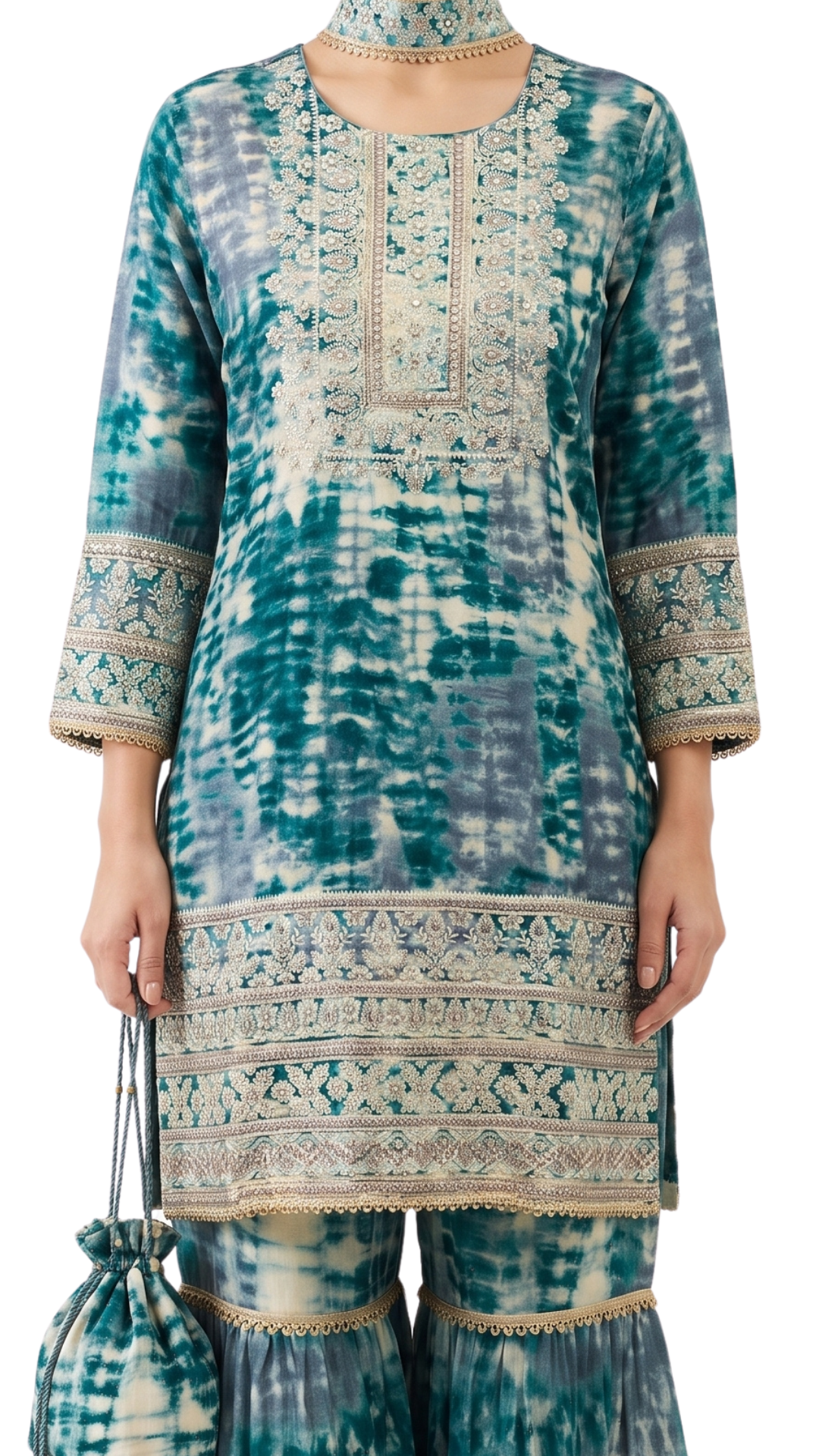 Green Muslin Zari and Thread Sequins